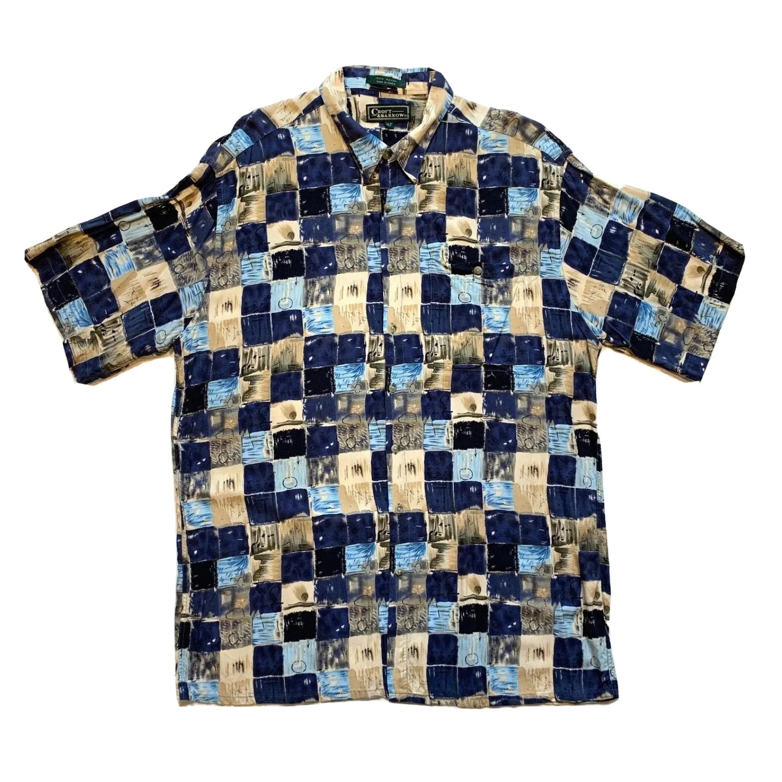 Vintage Croft & Barrow Hawaiian Shirt Mens XLT Button Up Rayon Checks Beach NEW