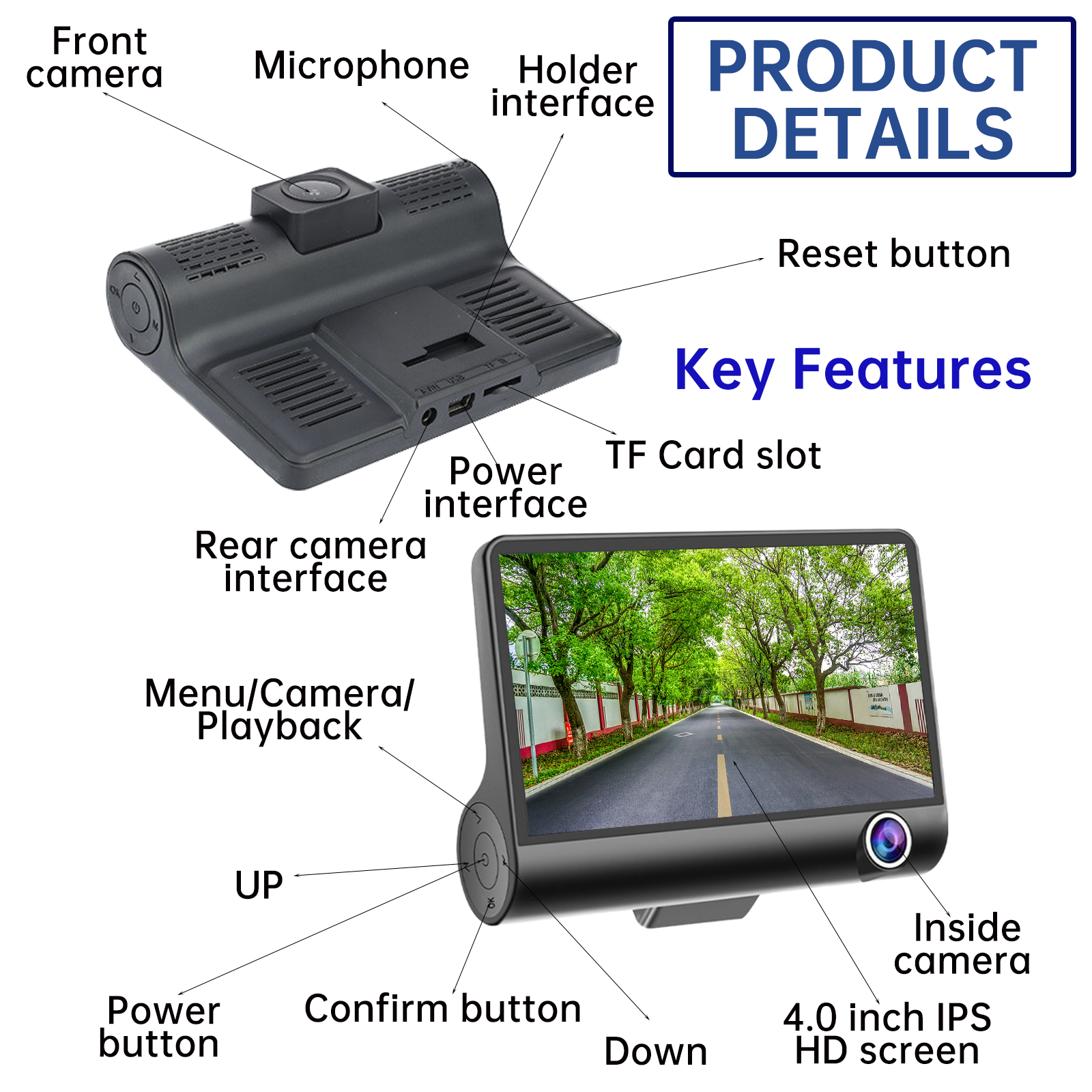 4" Touch Screen Dash Cam 1080P Dual Lens Car DVR Recorder Front and ...