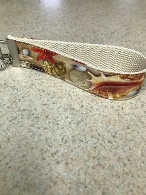  Key Ring Fob - Wristlet Style - Sea Shells on Sand - Ready for Summer?   NEW!