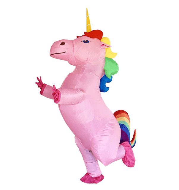 USA Adult Inflatable Rainbow Pink Unicorn Mascot Fancy Part Costume