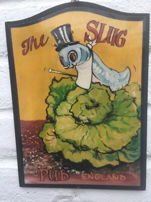 THE  SLUG mini pub sign 10 inch wood board inn bar 25cm tavern lettuce garden 