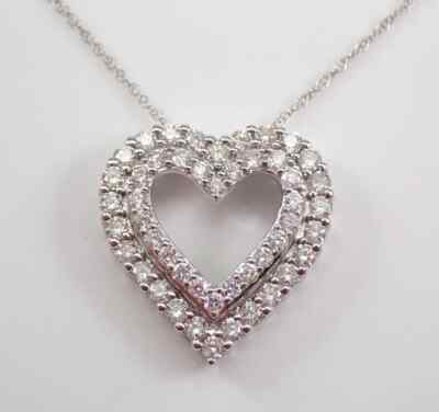 1.00 Ct Round Cut Natural Moissanite Double Heart Pendant 14K White Gold Plated