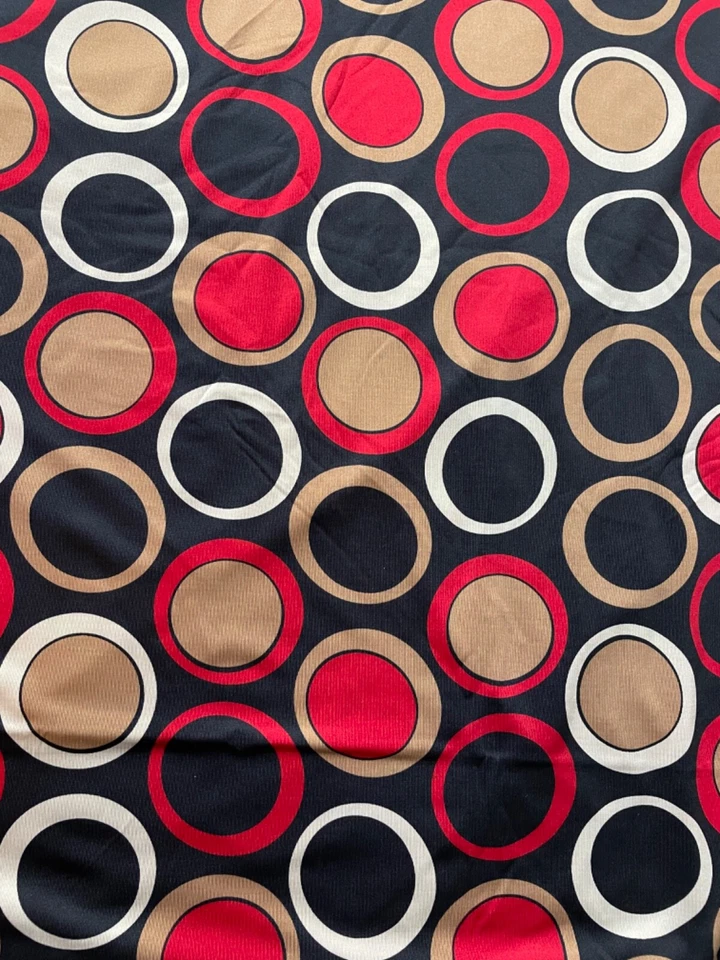Fabric Lot 2 Yds 8 Ins 58 W Red Black Tan Circles White Knit Apparel - Image 4 of 4