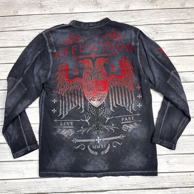 Affliction Henley Shirt Mens 2XL Black Long Sleeve Live Fast