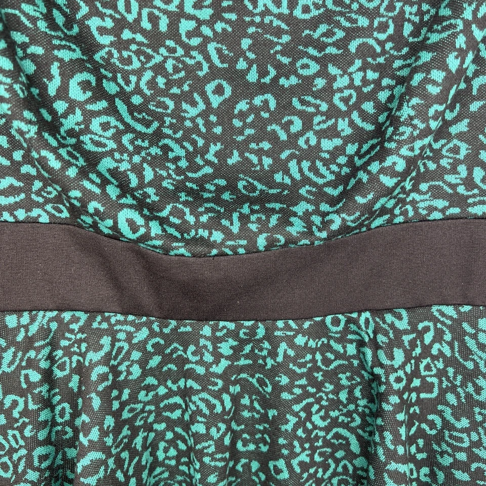 Y2K SIZE 11 JUNIORS GREEN BLACK LEOPARD PRINT PEPLUM DRESS SHORT SLEEVE EVENT - Image 3 of 4