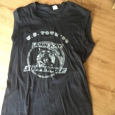 1986 John Kay Steppenwolf Vintage Muscle Shirt Black Made in USA Rock Small