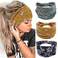 Boho Headbands Stretch Wide Hair Bands Black Elastic Yoga Sweatband 3 Pcs