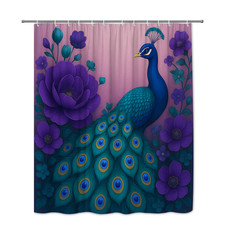 Vibrant Peacock Shower Curtain with Floral Design - Colorful Home Decor