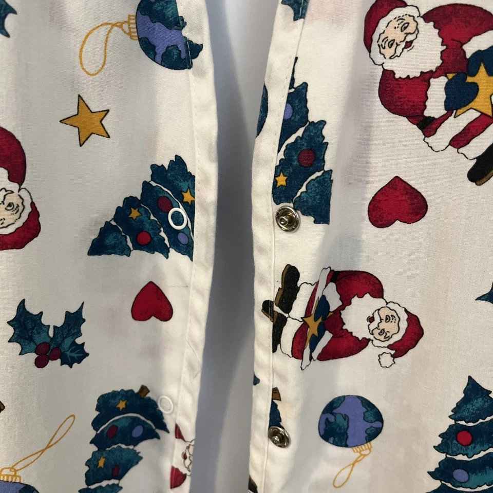 Holiday Christmas Scrub Lab Coat. XL Santa, Christmas Tree Stars - Image 3 of 4
