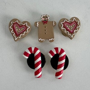 Vintage Lot 5 Christmas Candy Cane Gingerbread Button Covers Resin 1/2 inch