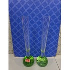 Bud Vases Clear Glass Green Ball Base Made in Portugal Pair Set Home Decor MCM