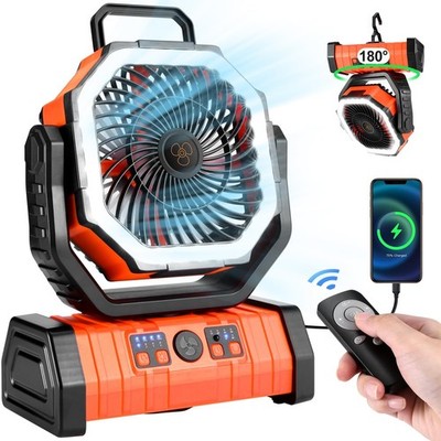Odoland 30000mAh Oscillating Camping Fan with LED Lantern, Rechargeable Batte...