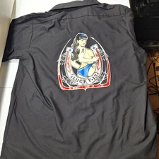 Lucky 13 Shirt Mens XL Black Red Kap Work Button Up Garage Shirt