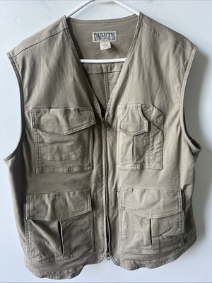 Duluth Trading Co Beige Vest Men s Med Trout Fly Fishing Full Zip Pockets Bass
