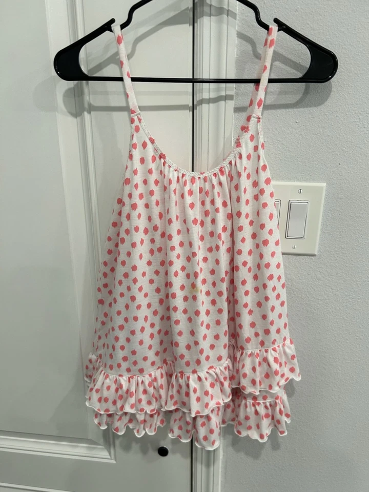 Oscar De La Renta Pink Label Polka Dot Ruffle Short Pajama Set Sz Medium Lounge - Image 3 of 4