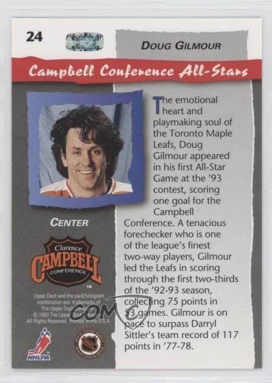 1992-93 Upper Deck All-Stars Doug Gilmour #24 HOF - Image 2 of 2