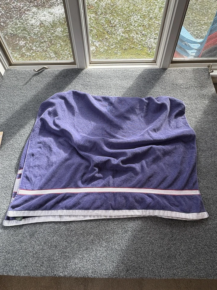 Toalha de banho Lauren Ralph Lauren roxa branca vermelha polo pônei listras de algodão logotipo - Imagem 3 de 4