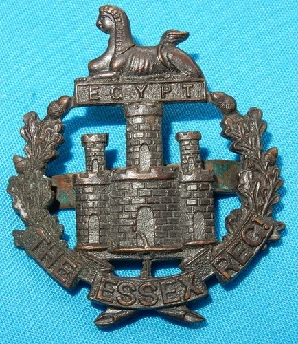 WW1 THE ESSEX REGIMENT BRITISH MILITARY OFFICERS CAP BADGE BRONZE BLADE FIXING