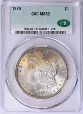 1885 P Morgan Silver Dollar CACG Ms62 Toned