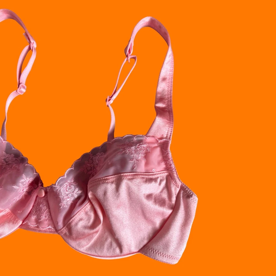 Sujetador vintage años 90 rosa satinado coqueta hada femenino suave niña 36B Eileen West Foto 2 de 4