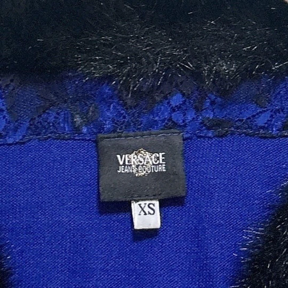 Cárdigan Gianni Versace cuentas de piel, azul, para mujer, talla XS, de Japón, i22436 Foto 4 de 4