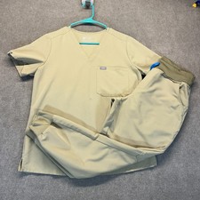FIGS Scrub Set Sandstone Womens M Petite Catarina Top Zamora Jogger 27" Stains