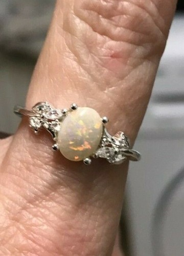 100% Genuine Coober Pedy Semi Black Opal & Zircon Sterling Silver Ring 0.93ct P - Picture 4 of 11