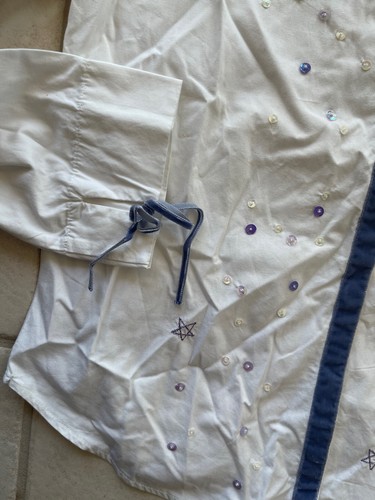 GAP SOFT WHITE COTTON SEQUINS&TIE SLEEVE UNIQUE-BLUE VELVET DRESSY SHIRT XL NWT - Picture 4 of 12