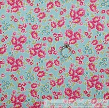 BonEful Fabric FQ Cotton Quilt Blue Pink Rose Flower Green Leaf Garden Cottage S