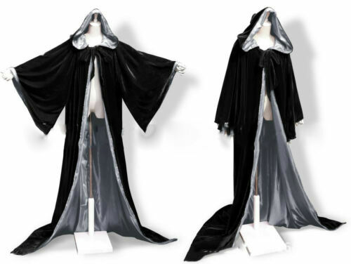 Hooded Velvet Wizard Cloak/Cape Men Halloween With Sleeves Robe Various colours - Picture 15 of 36
