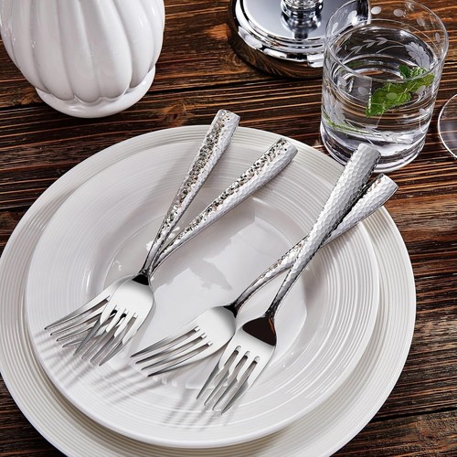High-Quality Hammered Silver Flatware Set - Service for 4/8/12 Gourmet Dining - Picture 6 of 11