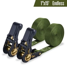 1"x15' Endless (No Hook) Ratchet Tie Down Strap for Roof Rack, Truck Bed-2Pack