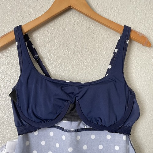 Lands End Sz 6 Navy Blue Polka Dots Underwire Padded Squareneck Tankini Top - Picture 7 of 11
