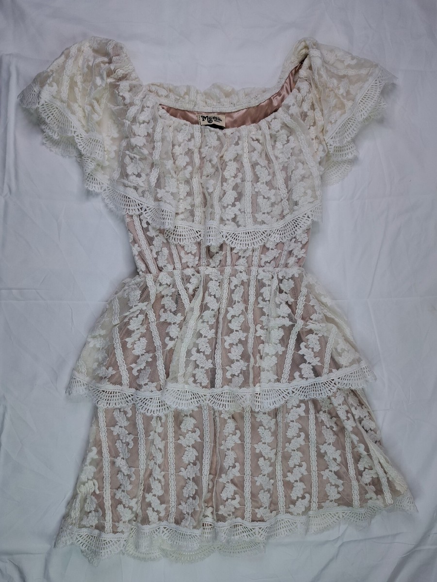 Show Me Your Mumu Ivory Lace Champagne Ruffle BOHO Dress Wedding