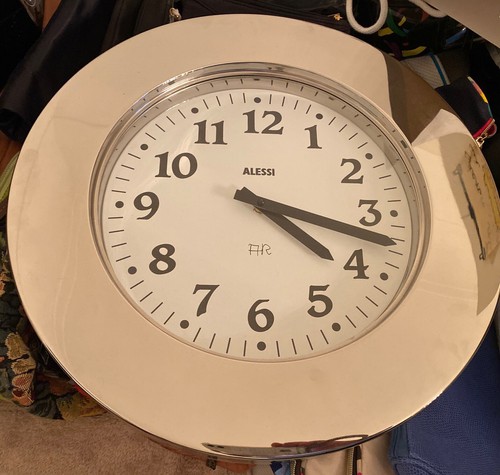 Alessi Wanduhr Aldo Rossi 40 cm Designer Uhr Silber in OVP - Bild 2 von 4