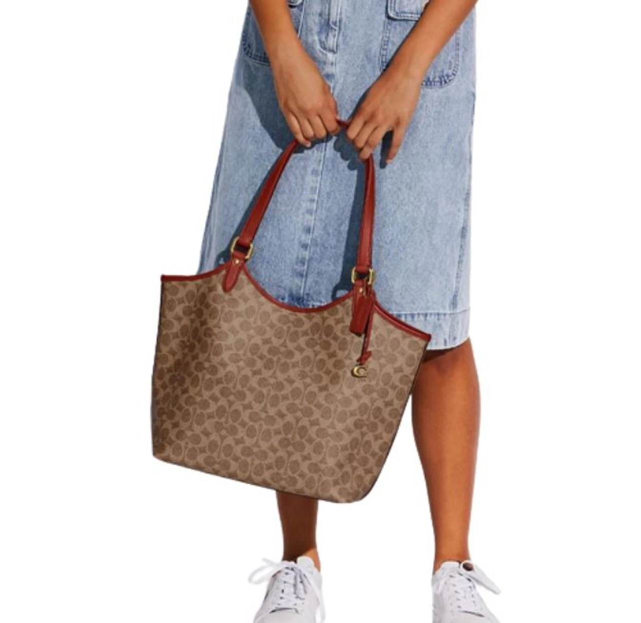 Borsa Coach C6336 Day Tote nuova con etichette in tela firmata rimovibile con zip marrone ruggine