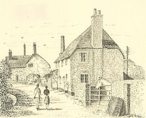 J.A. Pusey - 1992 Pen and Ink Drawing, Bossington, Somerset