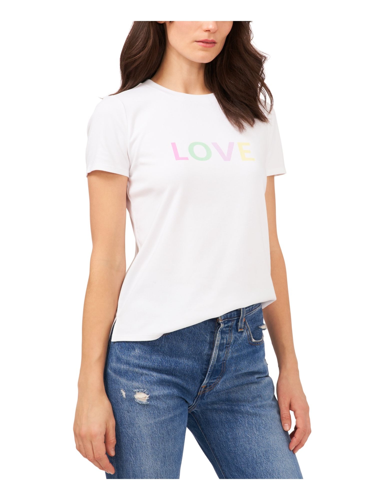 RILEY&RAE Womens White Graphic Short Sleeve Crew Neck Tee Size L