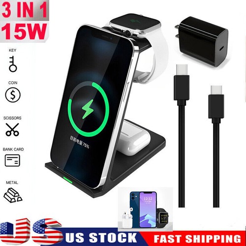 3-IN-1 15W kabelloses Ladegerät Ladestation Ständer für iPhone Airpods iWatch