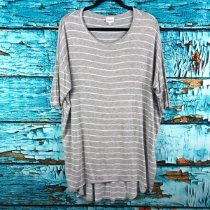 Lularoe-Womens-Size-Small-Gray-White-Striped-Stretchy-Soft-Irma-Tunic-Top