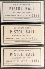 FRANKFORD ARSENAL EARLY WAR  M1911 .45 ACP WWII NEW REPLICA 50 ROUND AMMO BOXES