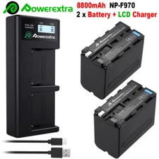 2Pack 8800mAh NP-F970 Battery + LCD Charger For Sony NP-F330 NP-F550 NP-F960