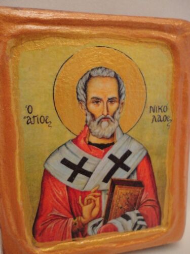 Icona arte religiosa oro rosa greco ortodossa bizantina San Nicola Nick - Foto 2 di 9