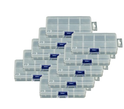 10-Pack Small Plastic Storage Box Case Container with 8 Grid Dividers 2.45'' x