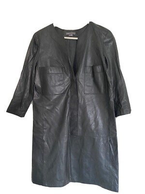vince black leather dress Vince Leather Contrast Band Dress