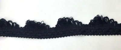 Pillow edging fringe Black scalloped 5 yards x 1.5'' vintage looped fringe roped