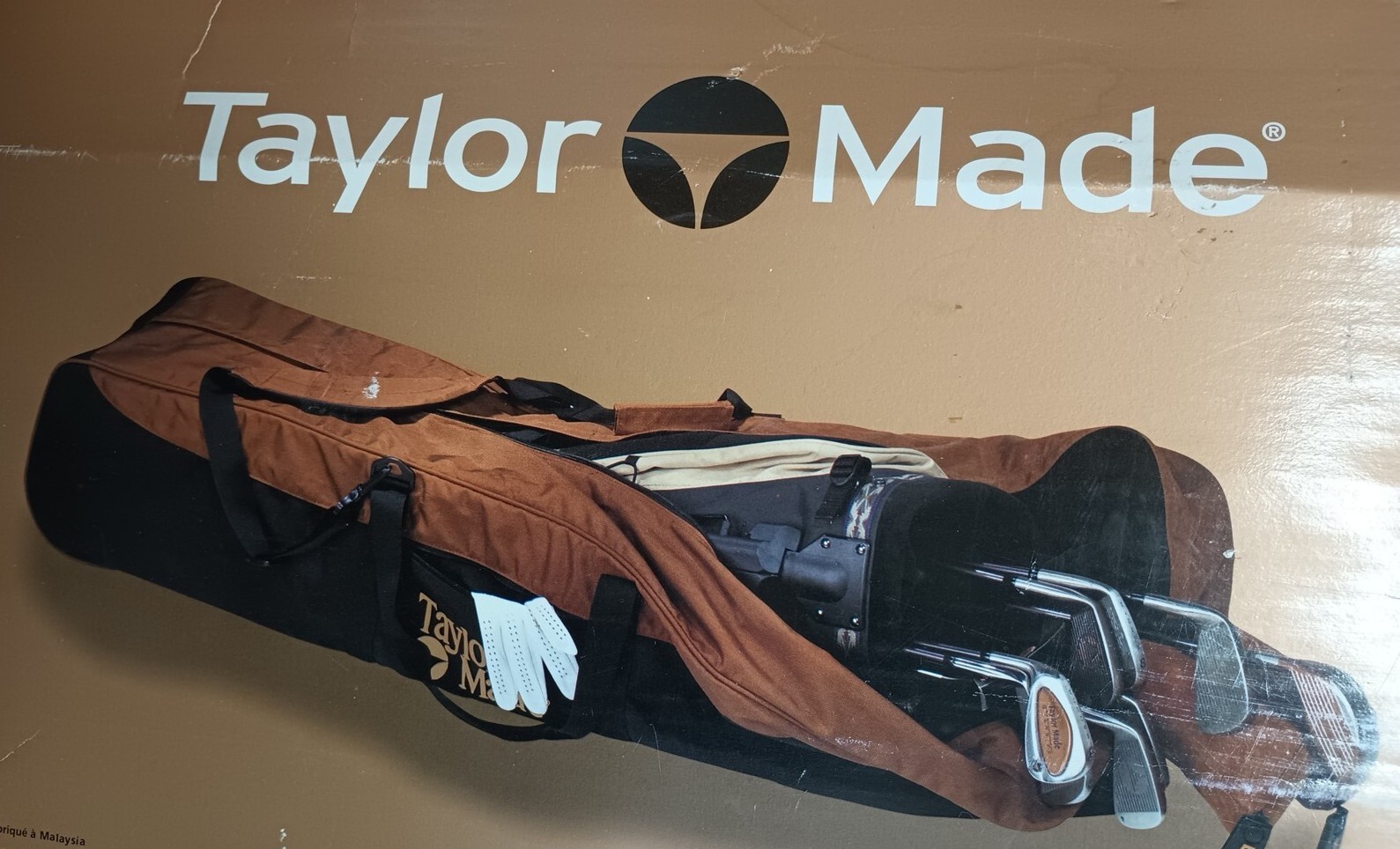 Taylormade Golf Bag Club Travel Case Carry Rolling Flight Bag Brown