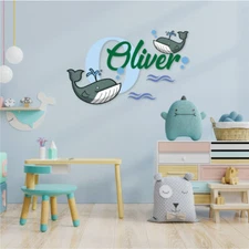 Whales Custom Name and Initial Nursery Baby Boy Wall Decal Vinyl Sticker