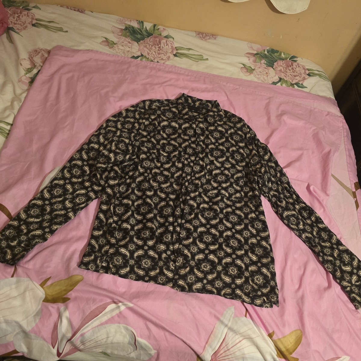 all saints dress shirt All Saints Viscose Dress Shirt Long Sleeve Paisley Black Button Up  Lightweight L