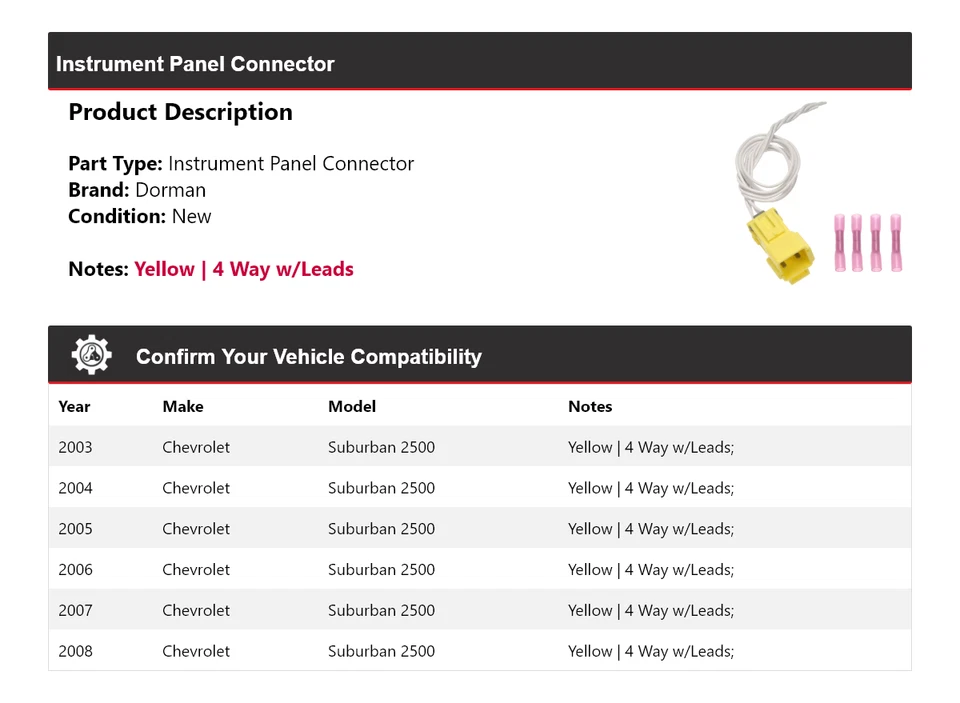 Conector de panel de instrumentos Dorman 2004 para Chevrolet Suburban 2500 2003-2008 Foto 2 de 4
